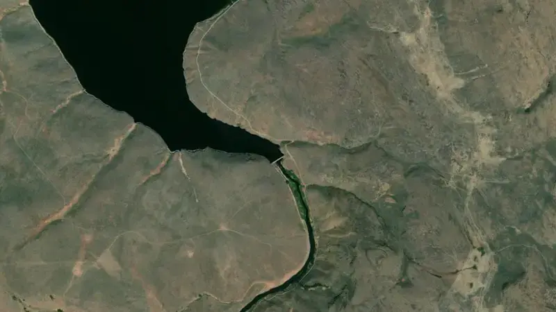 Satellite view of Thief Valley Reservoir and Dam reservoir, Oregon, United States