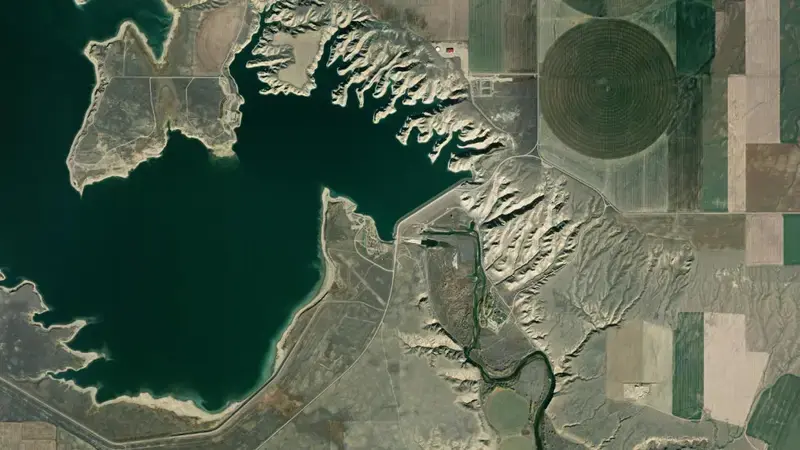 Satellite view of Tiber Dam & Reservoir reservoir, Montana, United States