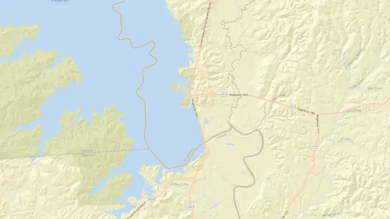 Road map of Toledo Bend Reservoir reservoir, Louisiana, United States