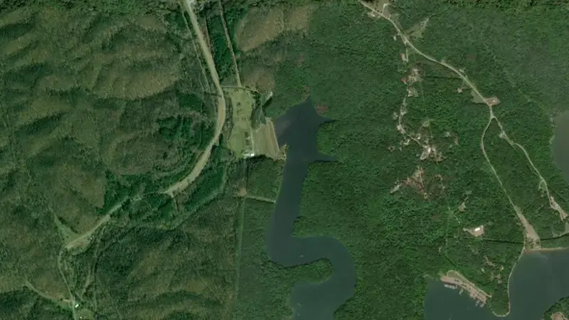 Satellite view of Tom Jenkins Lake reservoir, Ohio, United States
