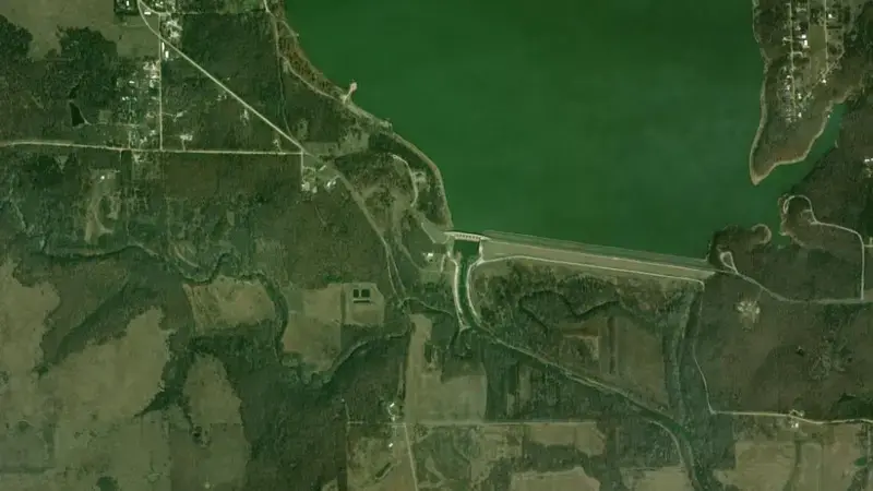 Satellite view of Toronto Lake reservoir, Kansas, United States