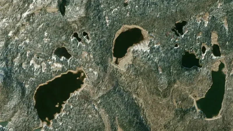 Satellite view of Trial Lake reservoir, Utah, United States