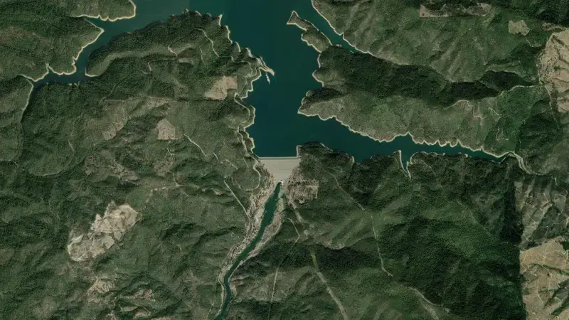 Satellite view of TRINITY LAKE reservoir, California, United States