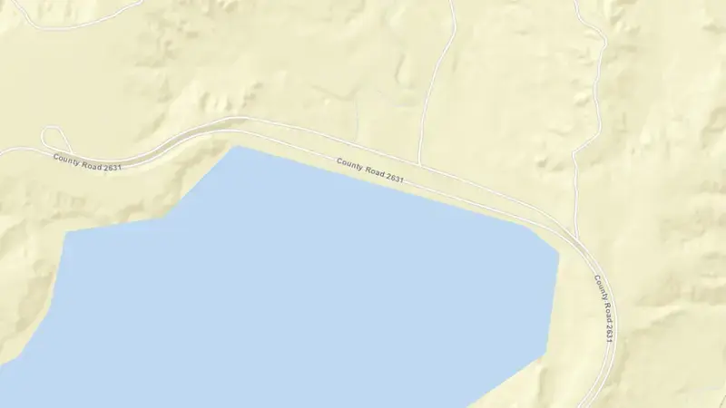 Road map of Truscott Brine Lake reservoir, Texas, United States