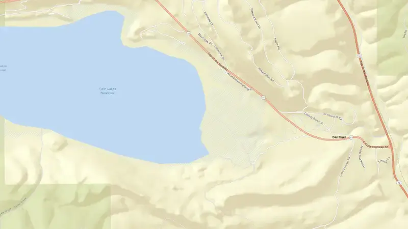 Road map of Twin Lakes Reservoir and Dam reservoir, Colorado, United States