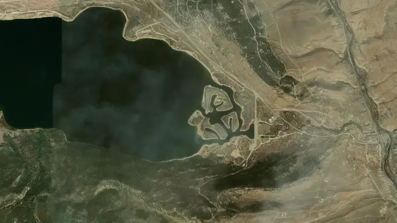 Satellite view of Twin Lakes Reservoir and Dam reservoir, Colorado, United States