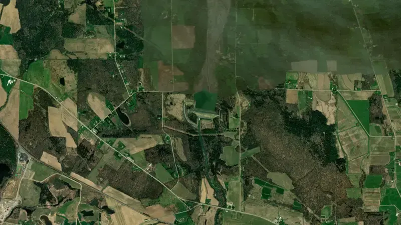 Satellite view of Union City Dam, PA reservoir, Pennsylvania, United States