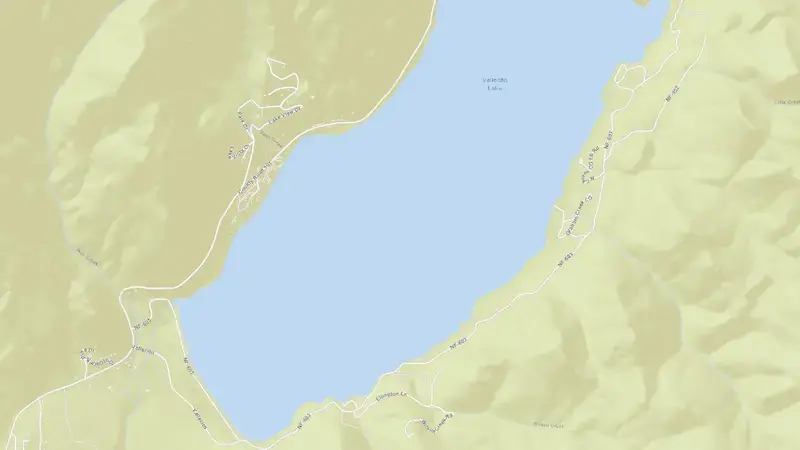 Road map of Vallecito Reservoir and Dam reservoir, Colorado, United States