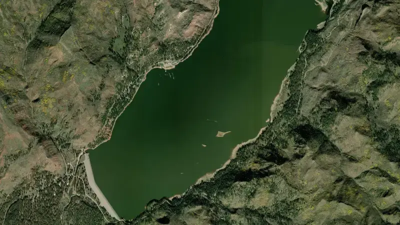 Satellite view of Vallecito Reservoir and Dam reservoir, Colorado, United States