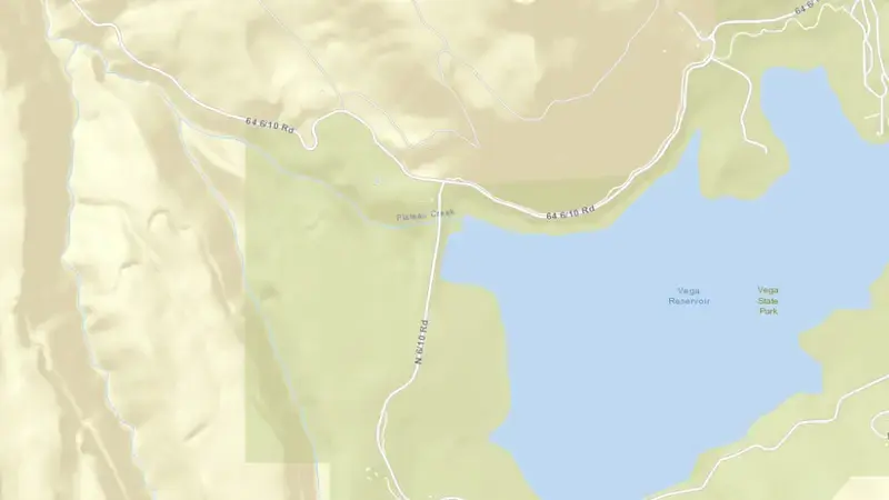 Road map of Vega Reservoir and Dam reservoir, Colorado, United States