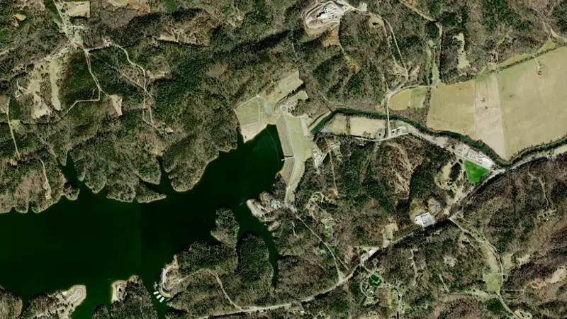 Satellite view of W. Kerr Scott Dam reservoir, North Carolina, United States