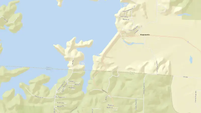 Road map of Wappapello Pool reservoir, Missouri, United States