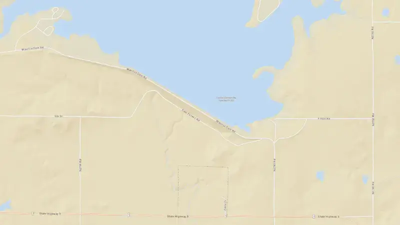 Road map of Waurika Lake reservoir, Oklahoma, United States