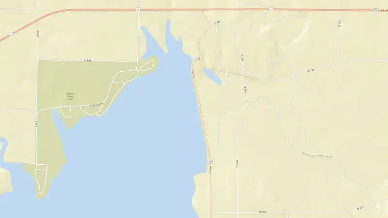 Road map of Webster Dam reservoir, Kansas, United States