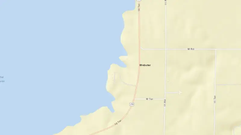 Road map of Webster Reservoir and Dam reservoir, Kansas, United States