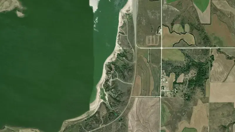 Satellite view of Webster Reservoir and Dam reservoir, Kansas, United States