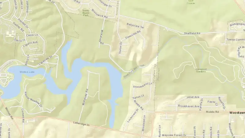 Road map of West Fork of Mill Creek Lake reservoir, Ohio, United States