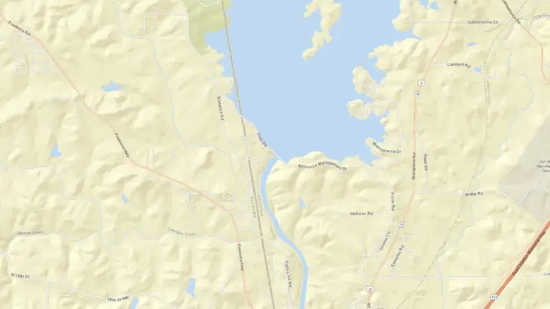 Road map of West Point Dam and Lake reservoir, Georgia, United States