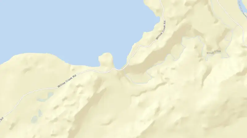 Road map of Willow Creek Reservoir and Dam (MT) reservoir, Montana, United States