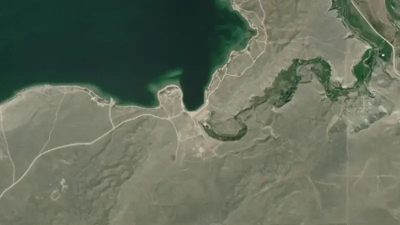 Satellite view of Willow Creek Reservoir and Dam (MT) reservoir, Montana, United States