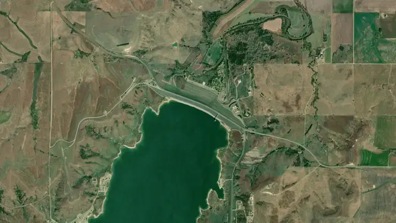 Satellite view of Wilson Dam & Reservoir reservoir, Kansas, United States