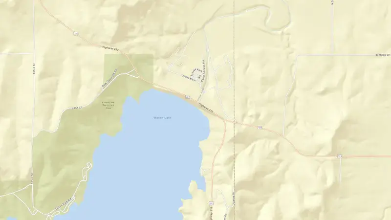 Road map of WILSON LK NR WILSON, KS reservoir, Kansas, United States