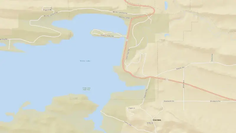 Road map of Wister Lake reservoir, Oklahoma, United States