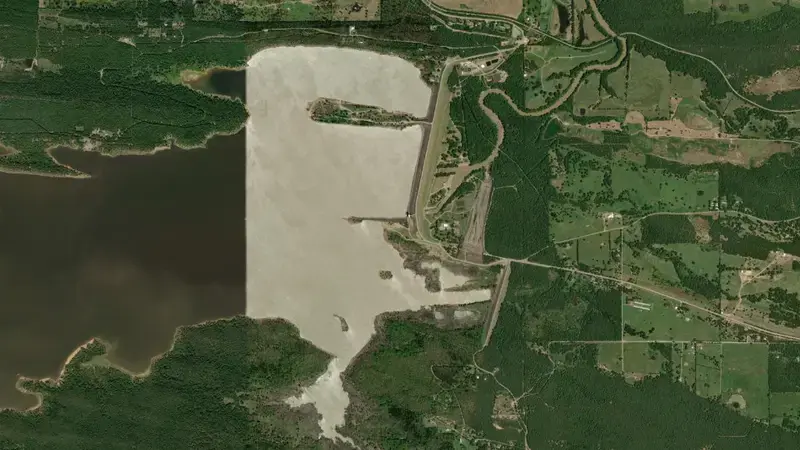 Satellite view of Wister Lake reservoir, Oklahoma, United States
