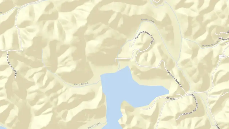 Road map of Yatesville Lake reservoir, Kentucky, United States