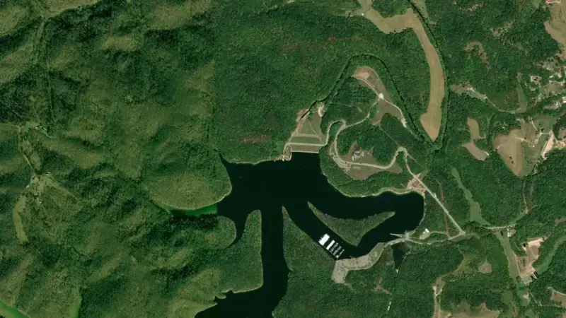 Satellite view of Yatesville Lake reservoir, Kentucky, United States