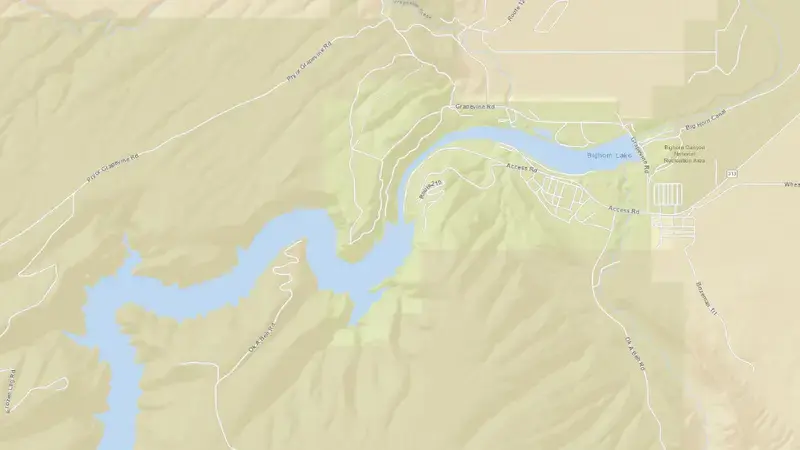 Road map of Yellowtail Dam & Reservoir reservoir, Montana, United States