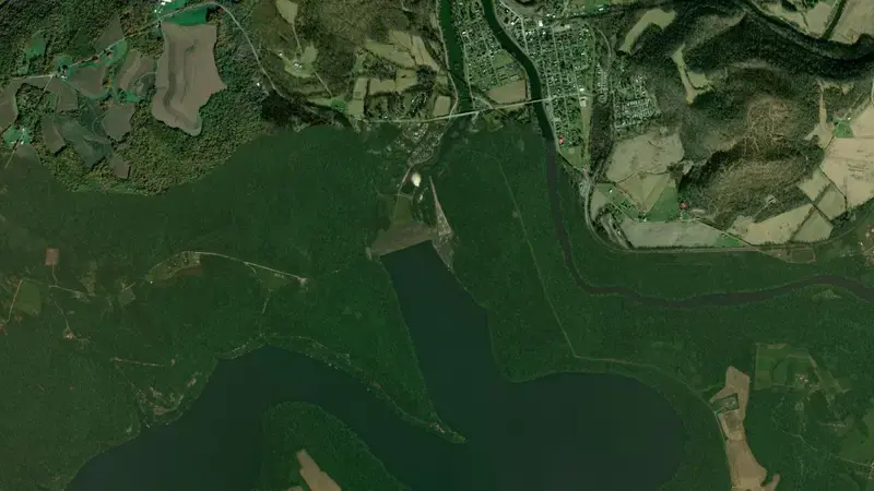 Satellite view of Youghiogheny River Lake, PA reservoir, Pennsylvania, United States