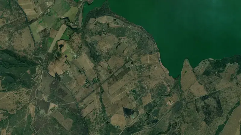 Satellite view of Albert Falls Dam reservoir, KwaZulu-Natal, South Africa