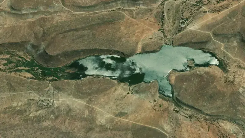 Satellite view of Bellair Dam reservoir, Western Cape, South Africa