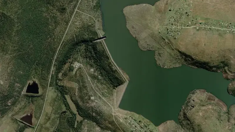 Satellite view of Binfield Dam reservoir, Eastern Cape, South Africa