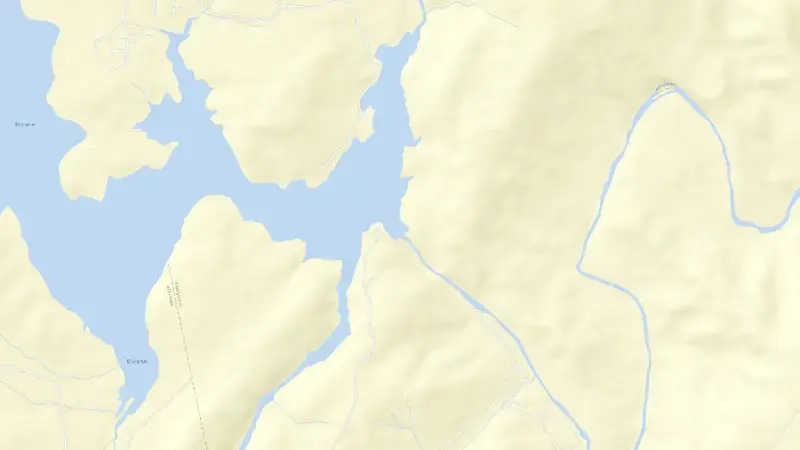Road map of Bivane Dam reservoir, KwaZulu-Natal, South Africa