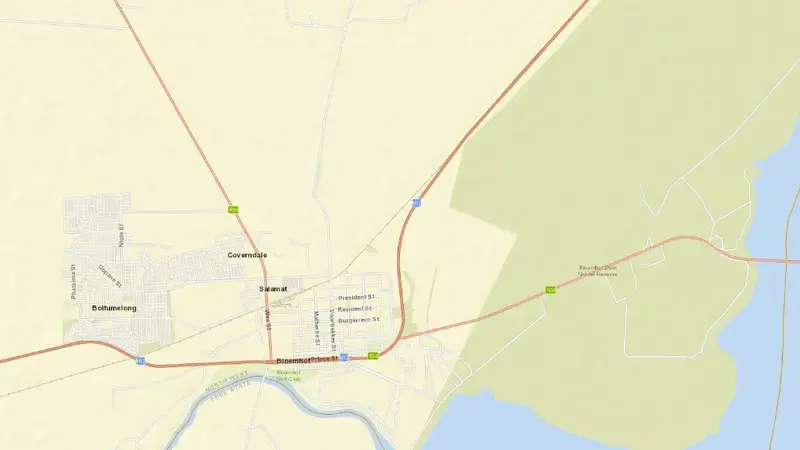 Road map of Bloemhof Dam reservoir, Free State, South Africa