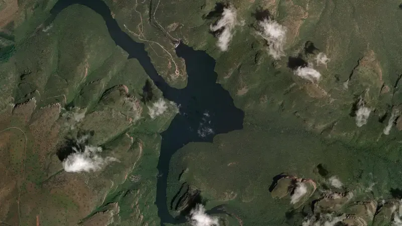 Satellite view of Blyderivierpoort Dam reservoir, Mpumalanga, South Africa