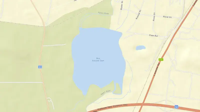 Road map of Bon Accord Dam reservoir, Gauteng, South Africa