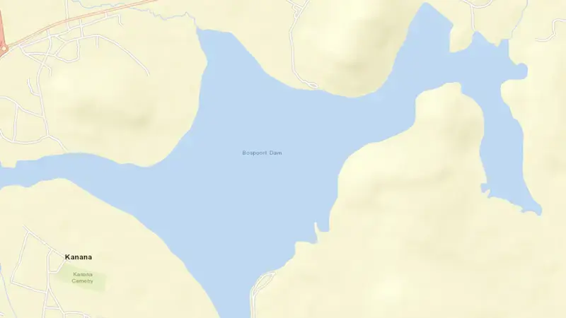 Road map of Bospoort Dam reservoir, North West, South Africa