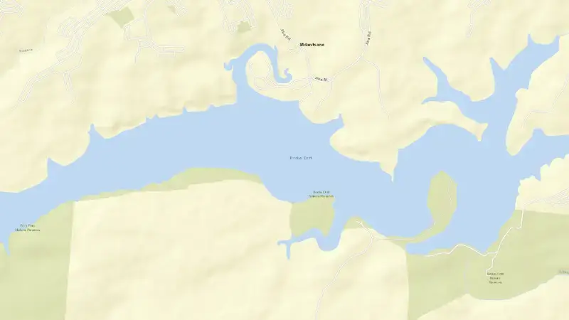 Road map of Bridle Drift Dam reservoir, Eastern Cape, South Africa