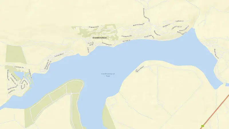 Road map of Bronkhorstspruit Dam reservoir, Gauteng, South Africa