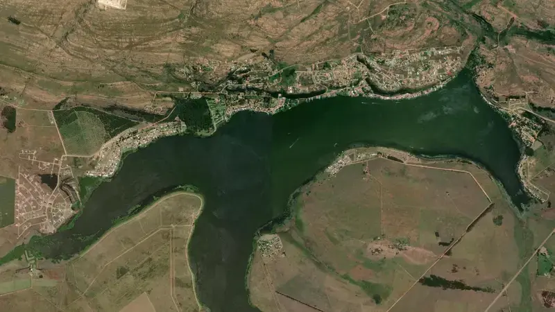 Satellite view of Bronkhorstspruit Dam reservoir, Gauteng, South Africa