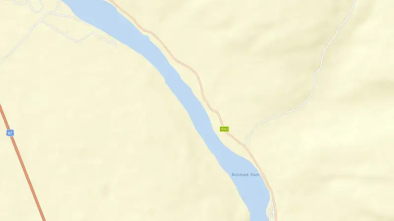 Road map of Bulshoek Dam reservoir, Western Cape, South Africa