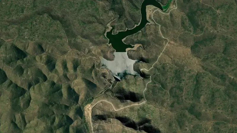 Satellite view of Calitzdorp Dam reservoir, Western Cape, South Africa