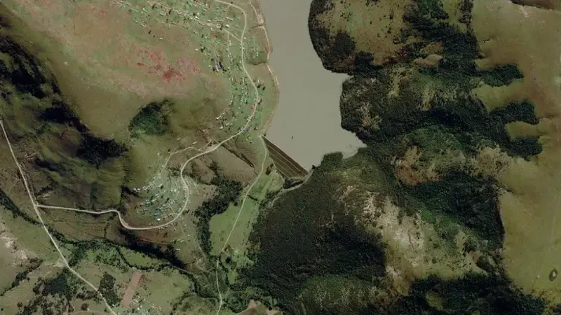 Satellite view of Cata Dam reservoir, Eastern Cape, South Africa