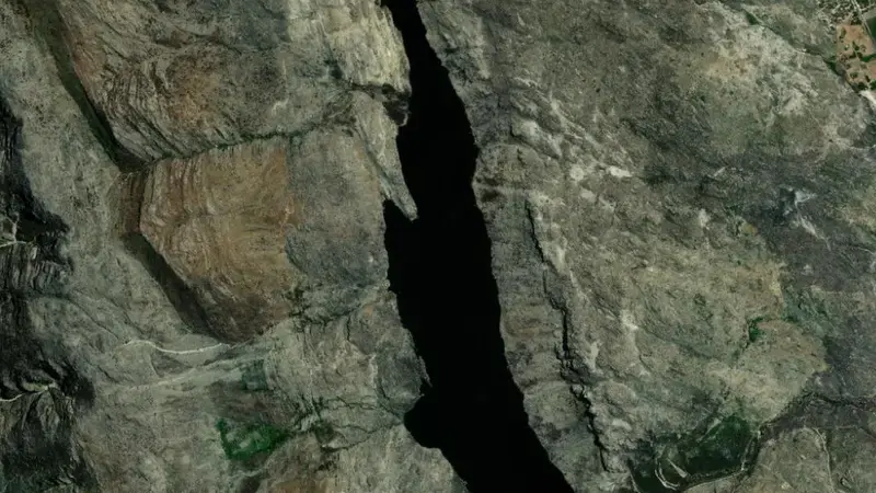 Satellite view of Ceres Dam reservoir, Western Cape, South Africa