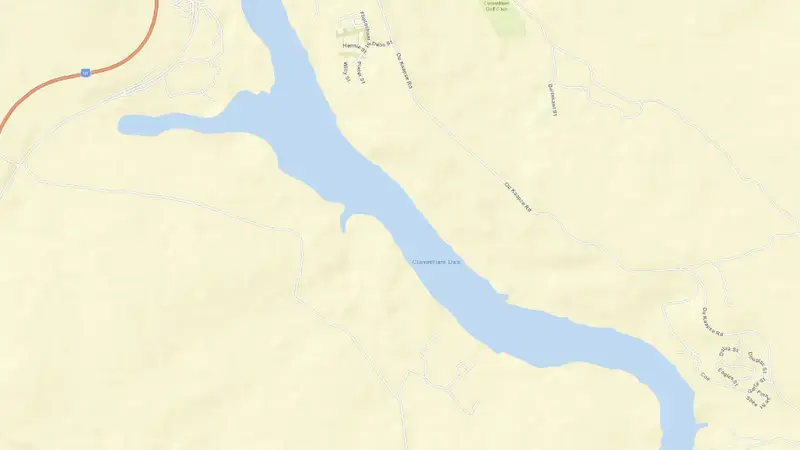 Road map of Clanwilliam Dam reservoir, Western Cape, South Africa