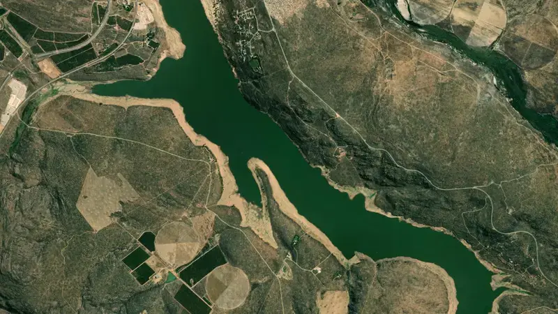 Satellite view of Clanwilliam Dam reservoir, Western Cape, South Africa