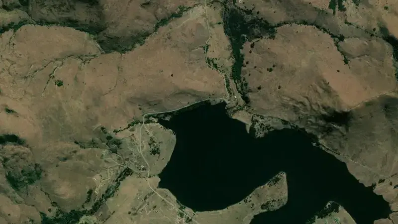 Satellite view of Craigie Burn Dam reservoir, KwaZulu-Natal, South Africa
